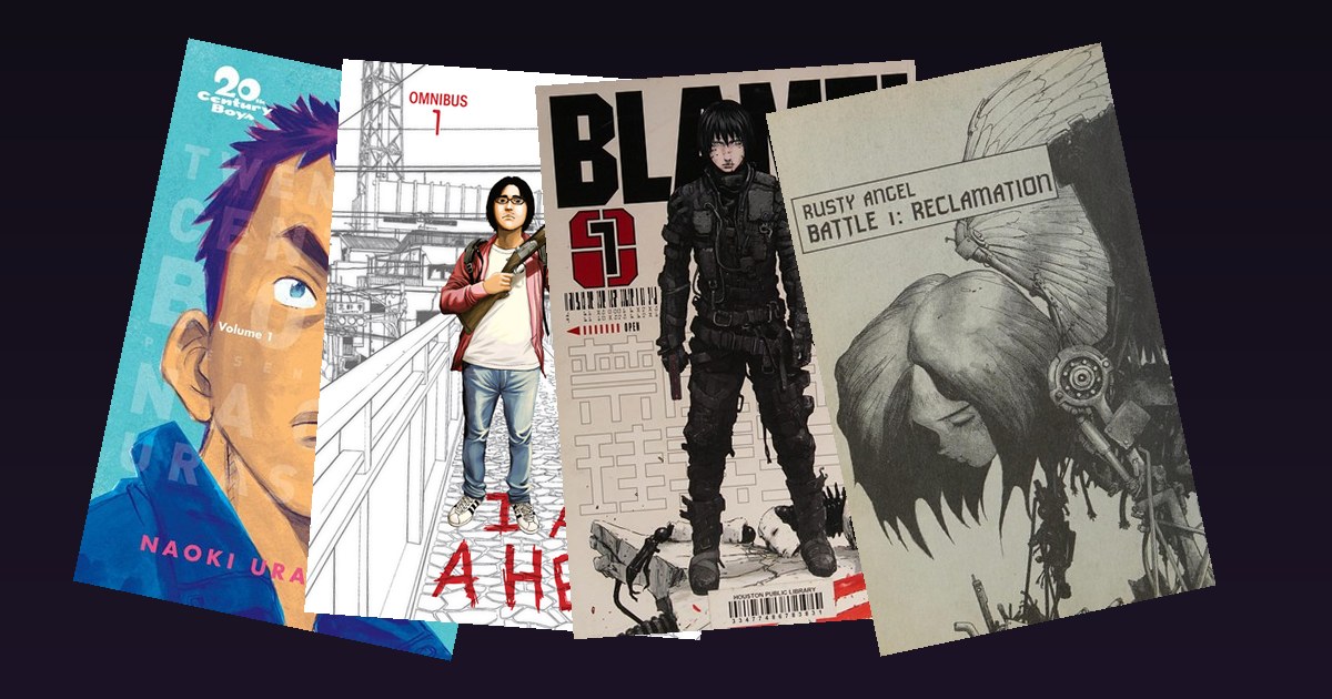Four cult seinen manga covers stacked on a coffee table for a weekend binge read