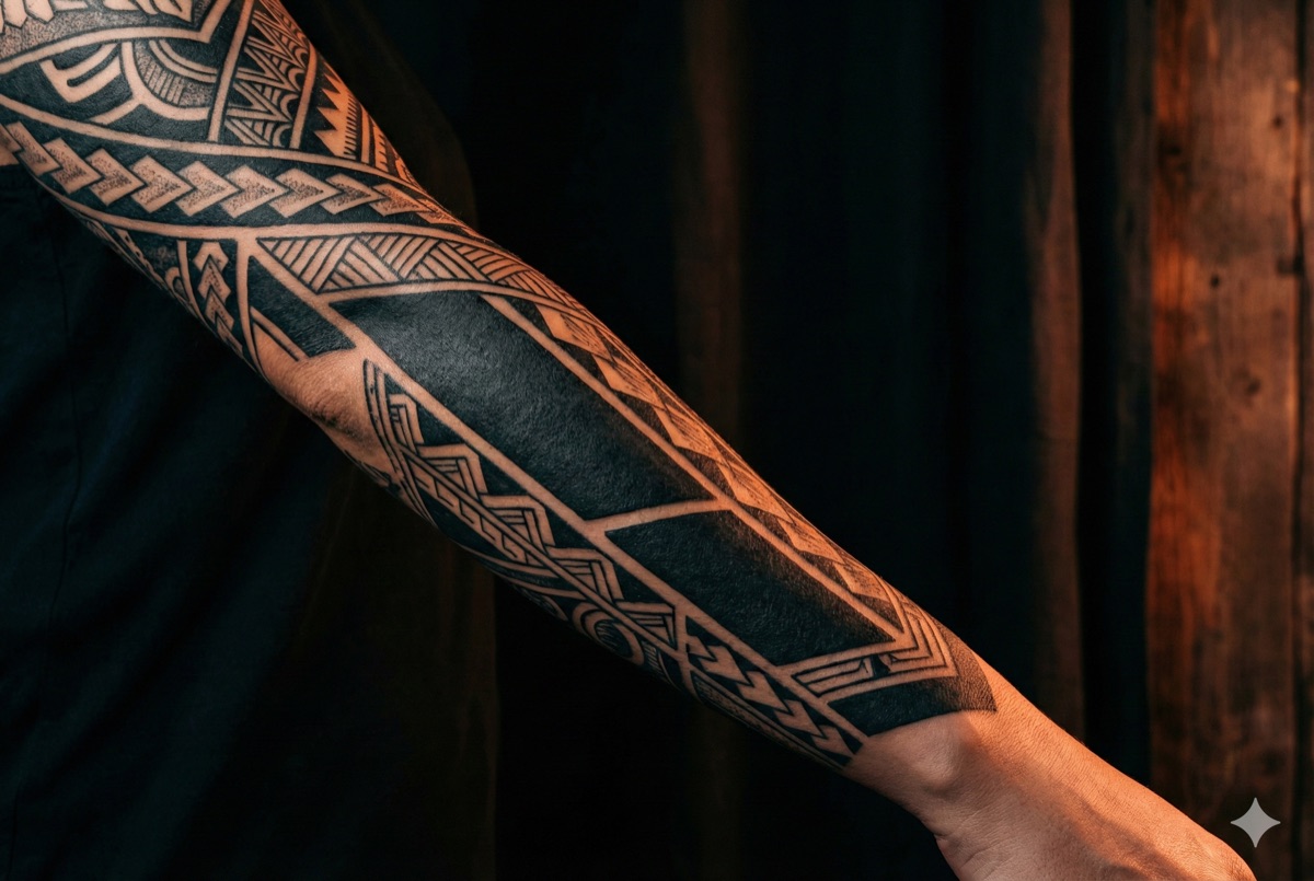 Blackwork tattoo example - bold geometric patterns and solid black fills