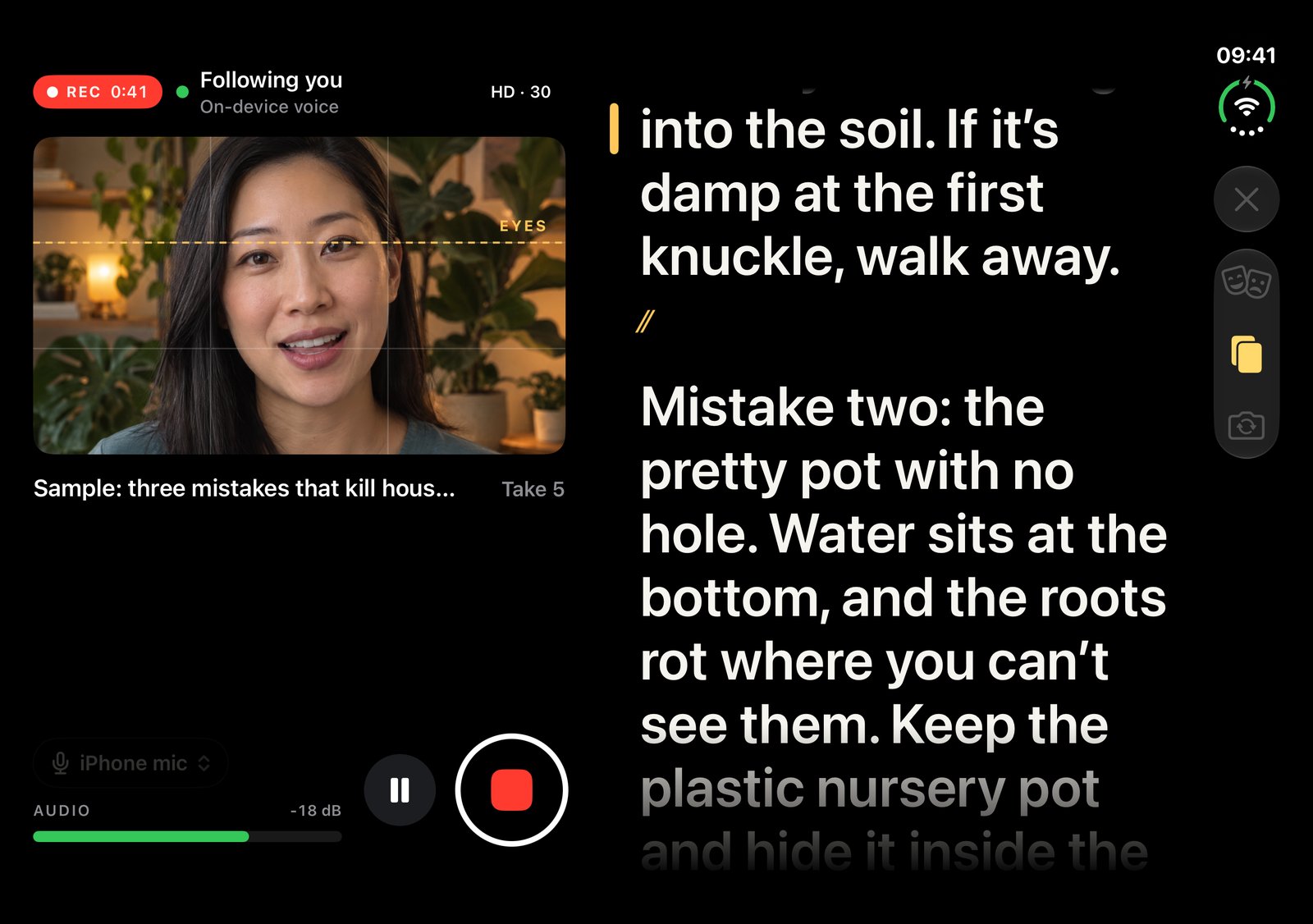 The inner screen of iPhone Duo in the reading layout: a small camera strip on the left and the script alone on the right page, just under the inner camera.