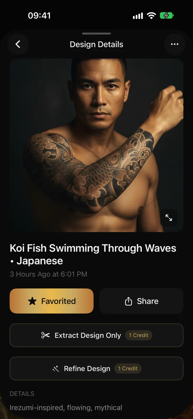 A Japanese koi fish sleeve tattoo previewed on a man's forearm and shoulder